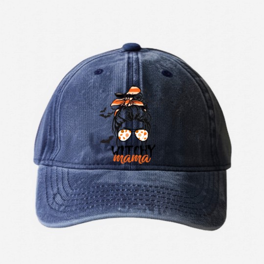 Discover Womens Halloween Candy Witchy Mama Washed Denim Baseball Caps