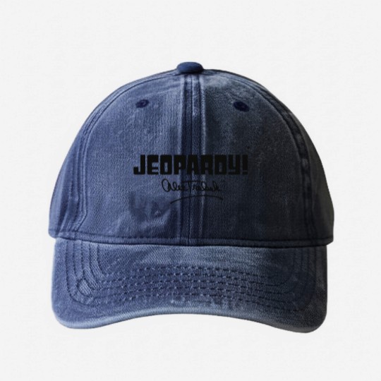 Discover Jeopardy Alex Trebek Signature - Black - Alex Trebek - Washed Denim Baseball Caps