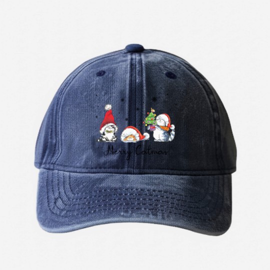 Discover Cats With Santa Hat Merry Catmas Cat Lover Christmas Gift Washed Denim Baseball Caps