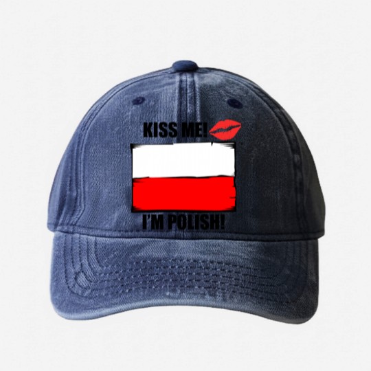 Discover Kiss Me I'm Polish Washed Denim Baseball Caps