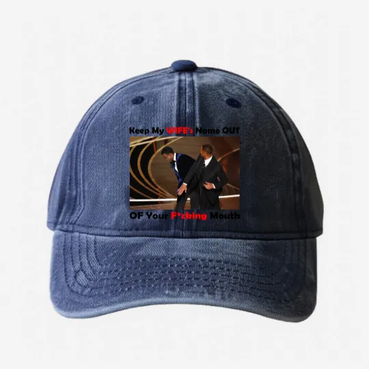 Discover Will Smith Smacks Chris Rocks Onstage Washed Denim Baseball Caps, Will Smith Washed Denim Baseball Caps, Will Smith Slapped Chris Rocks, 2022 Oscars, Meme Washed Denim Baseball Caps