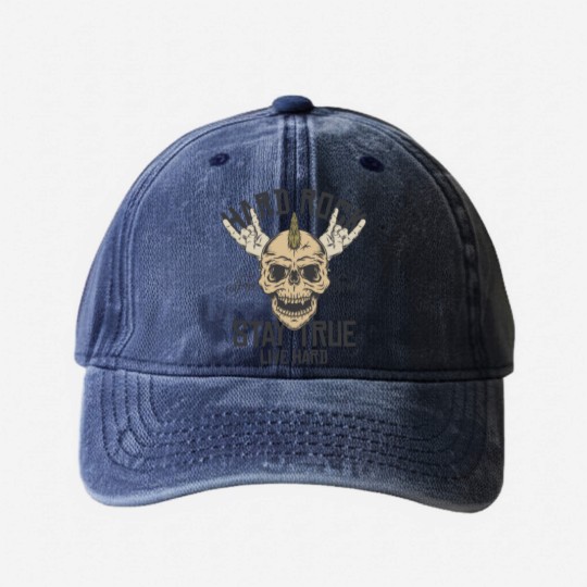 Discover Hard Rock Stay True Live Hard Rockstar Heavy Metal Washed Denim Baseball Caps