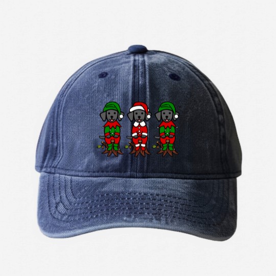 Discover Christmas Three Black Lab Puppies Washed Denim Baseball Caps