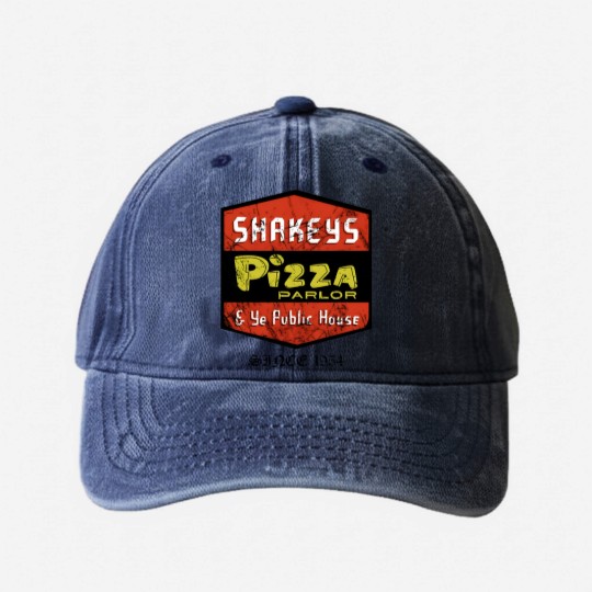 Discover Pizza Washed Denim Baseball Caps, Shakeys (vintage) Essential Washed Denim Baseball Caps, Shakeys Pizza Unisex Heavy Cotton Washed Denim Baseball Caps