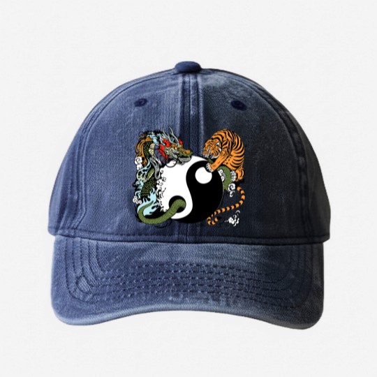 Discover dragon and tiger yin yang symbol Washed Denim Baseball Caps