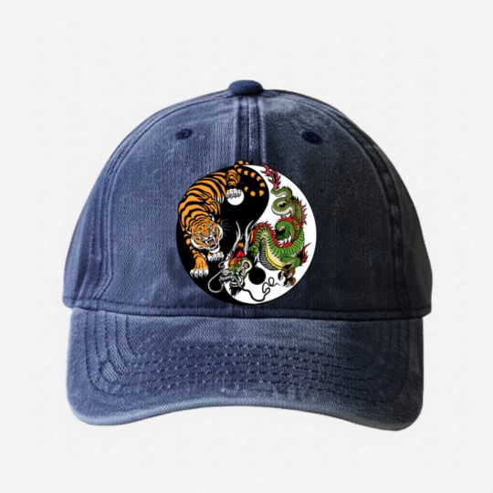 Discover dragon and tiger yin yang symbol Washed Denim Baseball Caps