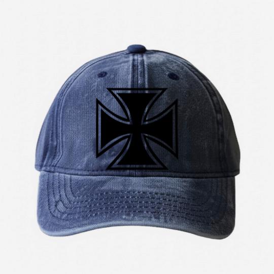 Discover Iron cross Washed Denim Baseball Caps