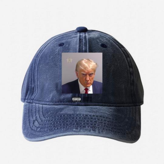 Discover Donald Trump Mugshot Washed Denim Baseball Caps