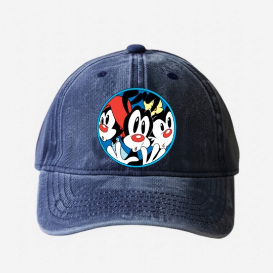 Discover Animaniacs | Warner Siblings Circle Graphic Washed Denim Baseball Caps