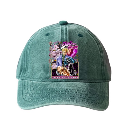Discover Vintage Yoshikage Kira Jojo's Bizzare Adventure Washed Denim Baseball Caps