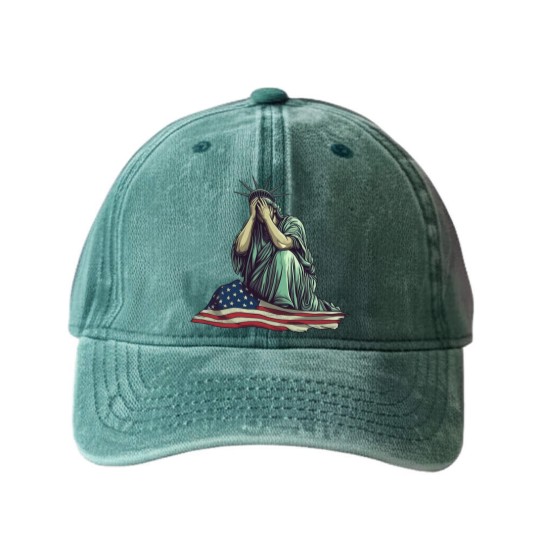 Discover Crying Statue of Liberty Washed Denim Baseball Caps, Political Protest Washed Denim Baseball Caps Patriotic American Flag Washed Denim Baseball Caps