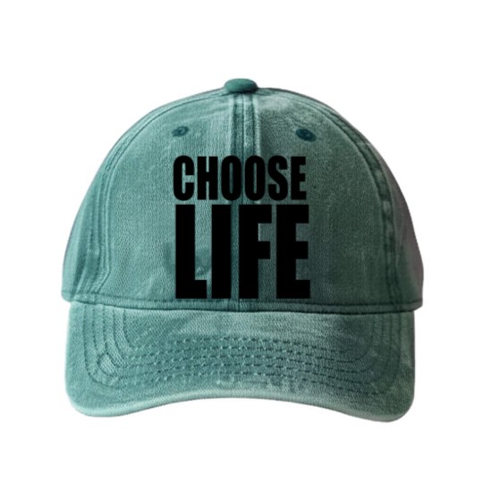 Discover George Michael Choose Life Washed Denim Baseball Caps, 80s Slogan Washed Denim Baseball Caps, Celebrity Retro Vintage Washed Denim Baseball Caps