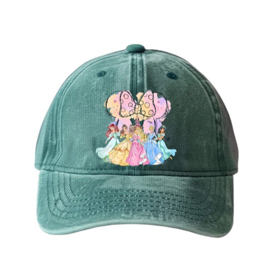 Discover Vintage Disneyyy Princess Squad Washed Denim Baseball Caps, Watercolor Castle Washed Denim Baseball Caps