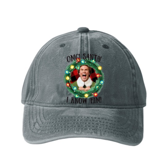 Discover Santa OMG I Know Him Washed Denim Baseball Caps, Christmas Movie Washed Denim Baseball Caps