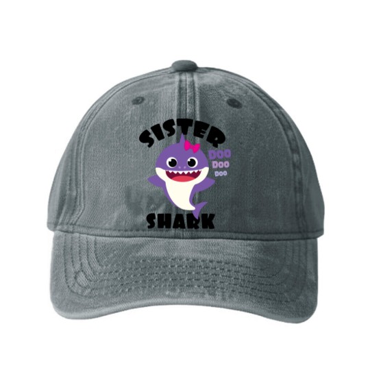 Discover Sister Shark Gift Cute Baby Shark Matching Family Washed Denim Baseball Caps