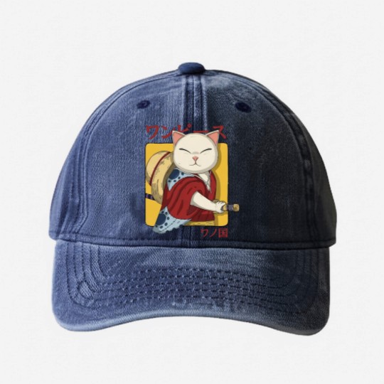 Discover Samurai Neko - Samurai Cat - Washed Denim Baseball Caps