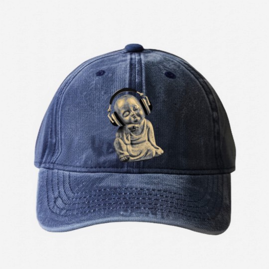 Discover Buddha Headphones Washed Denim Baseball Caps Buddhist Monk DJ Washed Denim Baseball Caps