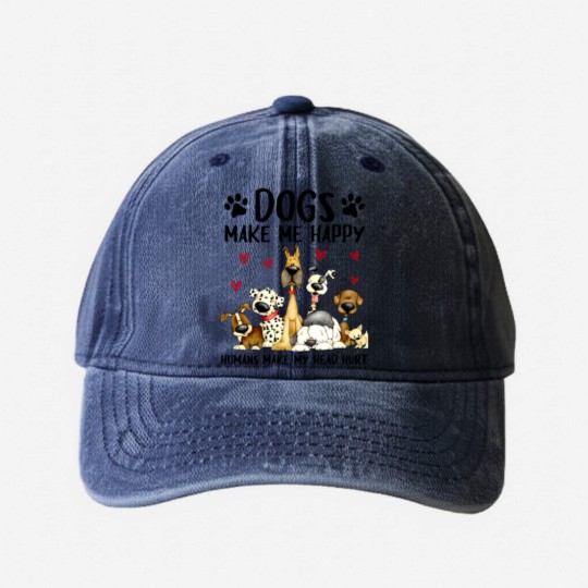 Discover dogs make me happy humans make my head hurt Washed Denim Baseball Caps