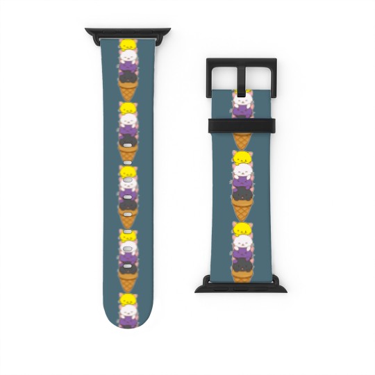Discover Nonbinary Pride Flag Watch Bands For Apple Watch Non-binary Pride Flag Kawaii Cat Ice Cream Cone Nonbinary