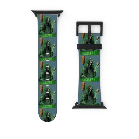 Discover Scary evil Witch with Skull and Broom Halloween Watch Bands For Apple Watch