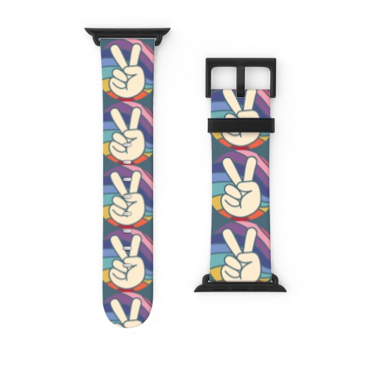 Discover Groovy Peace Sign Hand Hippie Vintage 70s Gift Watch Bands For Apple Watch