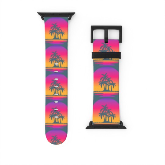 Discover Retro Sunset Retrowave Lake Sunsetby retrohub Watch Bands For Apple Watch