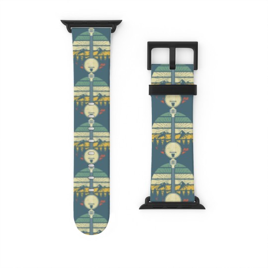 Discover Retro Banjo Mountains And Sun 80's Graphic Gift Watch Bands For Apple Watch