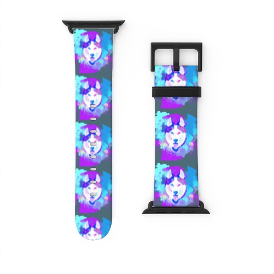 Discover Husky Artwork Husky Dog Watercolor, Husky Artwork, Husky apparel, Colorful Husky Watch Bands For Apple Watch