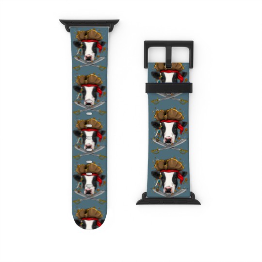 Discover Cattle Cow Pirate Cow Cattle Jolly Roger Flag Nautical Cow Lover Watch Bands For Apple Watch