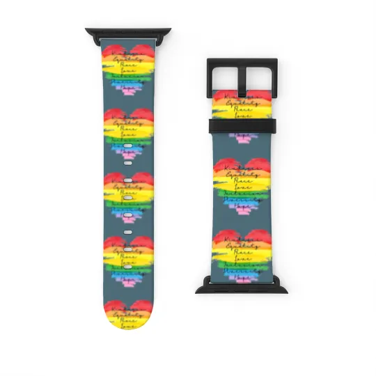 Discover Kindness Equality Peace Love Inclusion Diversity Hope Watch Bands For Apple Watch, LGBT Rainbow Watch Bands For Apple Watch