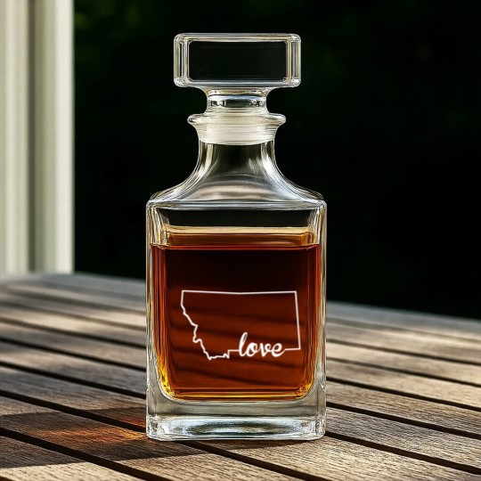 Discover Montana Love State Outline Whiskey Decanters