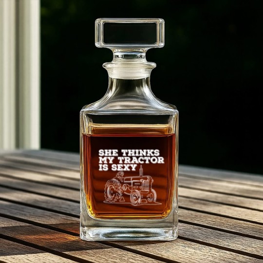 Discover Tractor Funny Mens - She Thinks My Tractor Is Sexy Whiskey Decanters
