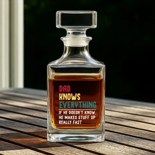 Discover Dad know Everything Fathers day gift for Funny Dad Grandpa Whiskey Decanters