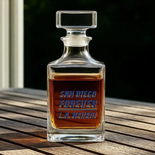 Discover San Diego Forever, L.A. Never! Whiskey Decanters