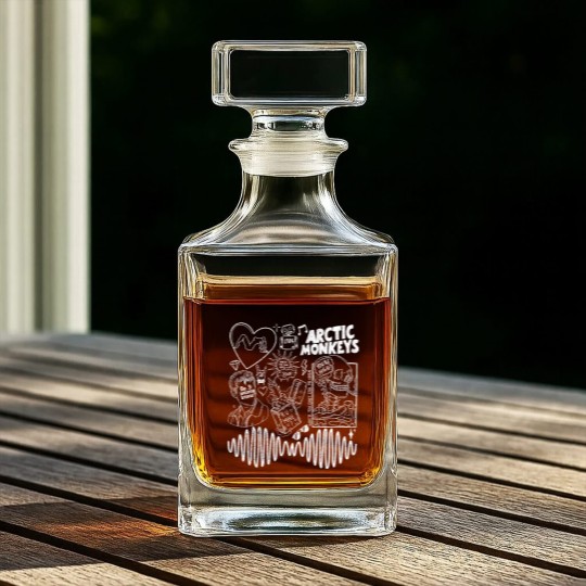 Discover Arctic Monkey Doodle Art Whiskey Decanters, Vintage Arctic Monkey Merch Album Whiskey Decanters