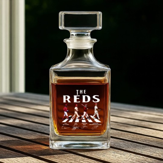Discover Reds Walking Abbey Road Signatures Baseball Whiskey Decanters, Elly De La Cruz, Votto, Jonathan India