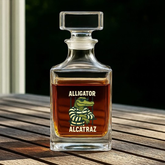 Discover Alligator Alcatraz Whiskey Decanters Comfort Colors, Funny Gator Whiskey Decanters, Retro Unisex Graphic Whiskey Decanters