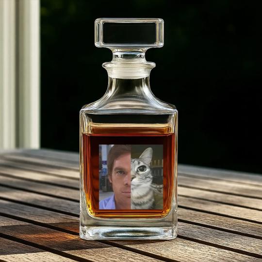 Discover Dext Morgan Whiskey Decanters, Funny Cat Meme Whiskey Decanters, Unisex Heavy Cotton Whiskey Decanters, Gift for Dexter Fans, TV Show Fan Whiskey Decanters