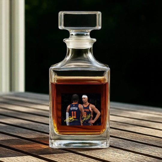 Discover Jalen Brunson and Josh Hart With Signature Vintage Whiskey Decanters, New York Basketball Retro 90s Whiskey Decanters