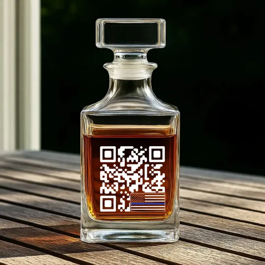 Discover BACK Print - Police Flag Trump Dance QR Code Comfort Colors Whiskey Decanters,  Republican Whiskey Decanters