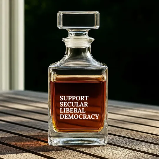 Discover Text: Support Secular Liberal Democracy (white) Whiskey Decanters