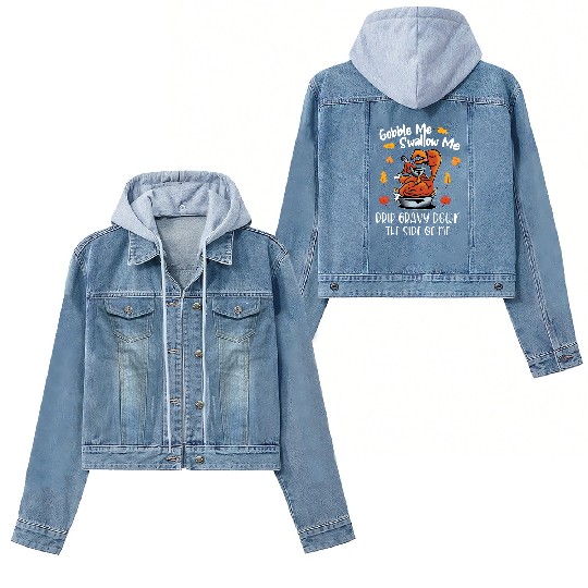 Discover Gobble Me Swallow Me Women's Denim Jackets Funny Turkey Thanksgiving 2021 Women's Denim Jackets