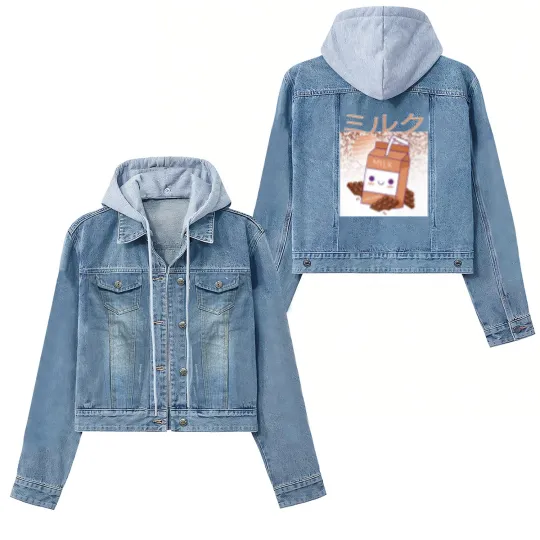 Discover Retro 90s Japanese Kawaii Chocolate Milk Shake Carton Women's Denim Jackets