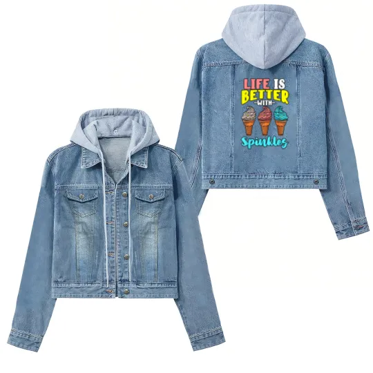 Discover Life is Better With Sprinkles Sweet Confectionery Ice Cream Women's Denim Jackets