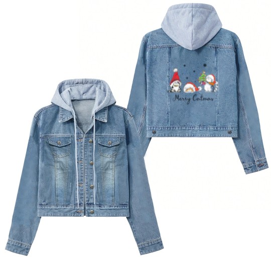 Discover Cats With Santa Hat Merry Catmas Cat Lover Christmas Gift Women's Denim Jackets