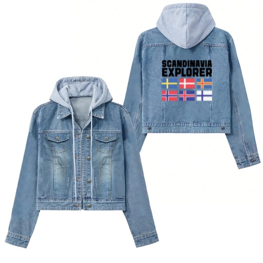 Discover Scandinavia Explorer Flags Iceland Sweden Norway Women's Denim Jackets