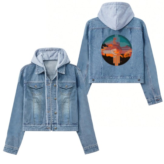 Discover New Mexico Zia Symbol And Landscape Art Women's Denim Jackets Women's Denim Jackets