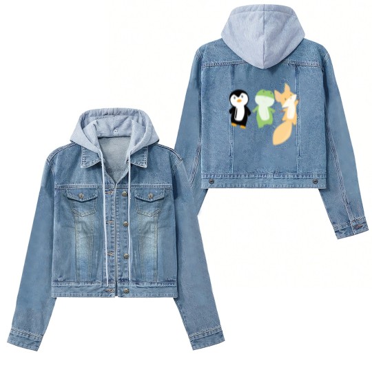 Discover Penguin frog fox cute animals for kids animal fun Women's Denim Jackets