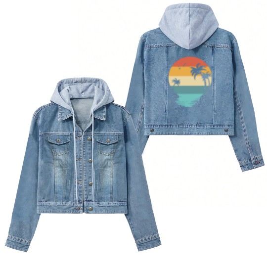 Discover Forever Chasing Sunsets Women's Denim Jackets, Retro Summer Women's Denim Jackets, Summer Vibes Women's Denim Jackets, Beach Women's Denim Jackets, Vacation Women's Denim Jackets, Summer Vacation Women's Denim Jackets, Trendy Women's Denim Jackets