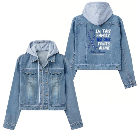 Discover Colon Cancer Awareness In This Family No One Fights Alone - Faith Hope Cure - Colon Cancer Awareness - Women's Denim Jackets